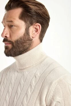 Beige Cable Knit Turtleneck – Made In Italy -Pini Parma Clothing Store PINIFW252154518.40.22
