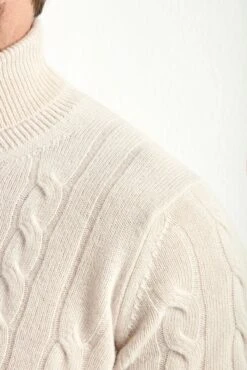 Beige Cable Knit Turtleneck – Made In Italy -Pini Parma Clothing Store PINIFW252154718.40.22