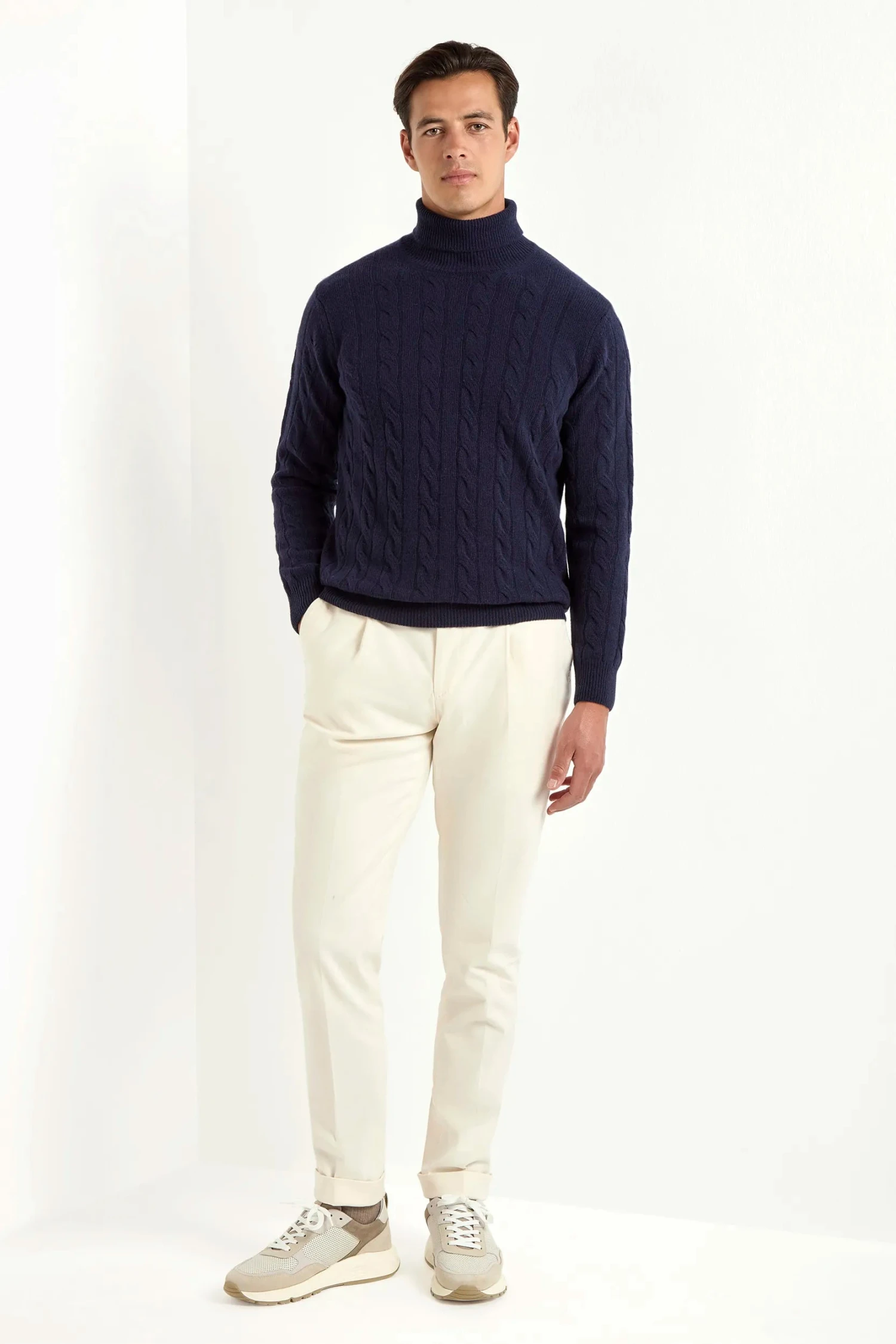 Blue Cable Knit Turtleneck – Made In Italy 5 Blue Cable Knit Turtleneck – Made In Italy - Image 3