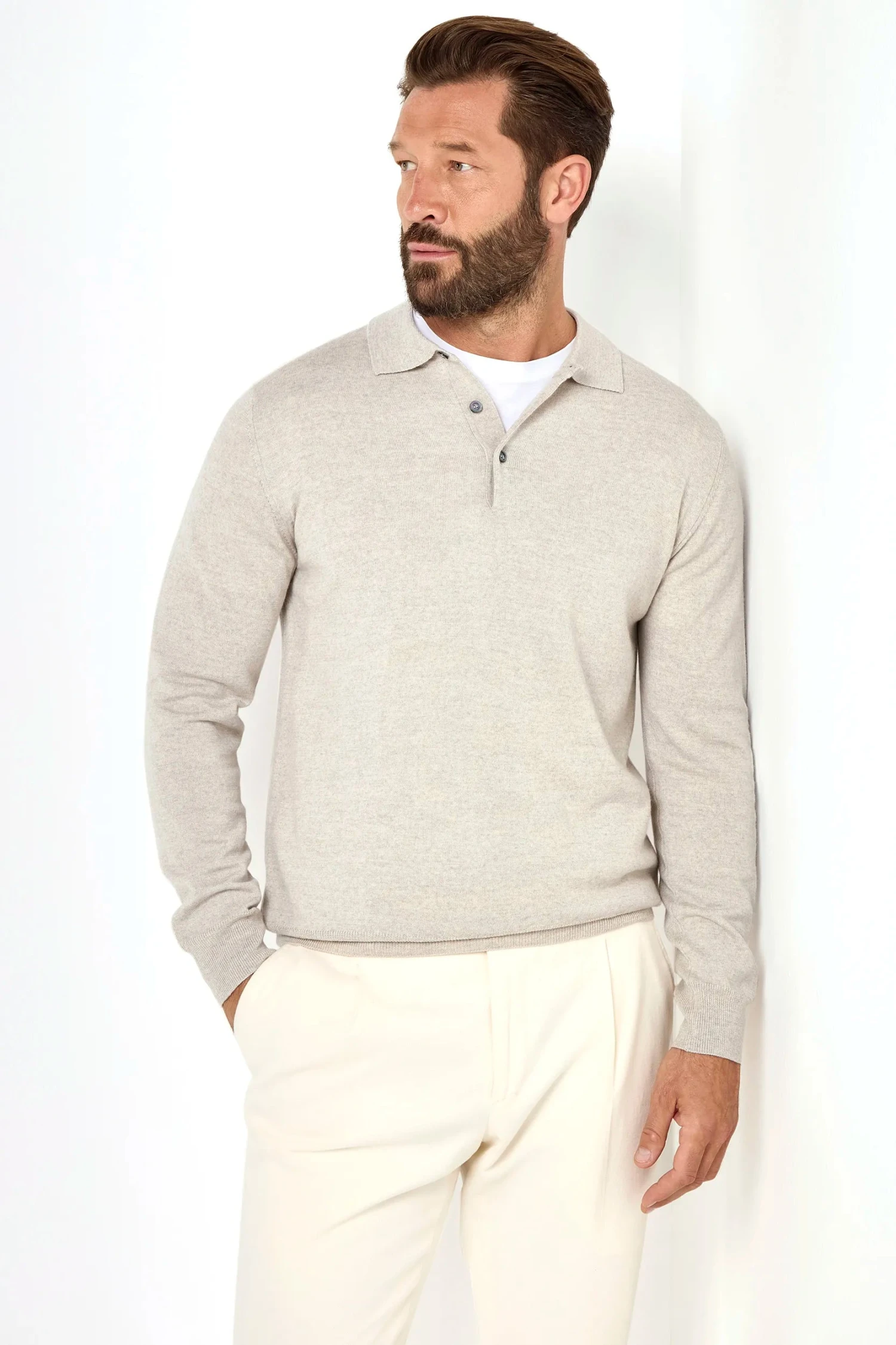 Greige Merino Polo – Made In Italy 3 Greige Merino Polo – Made In Italy