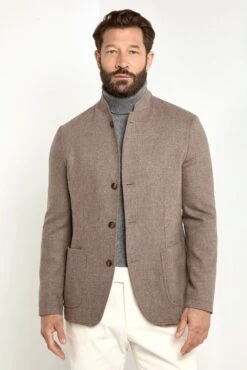 Taupe Flannel Coreana Jacket - Made In Italy