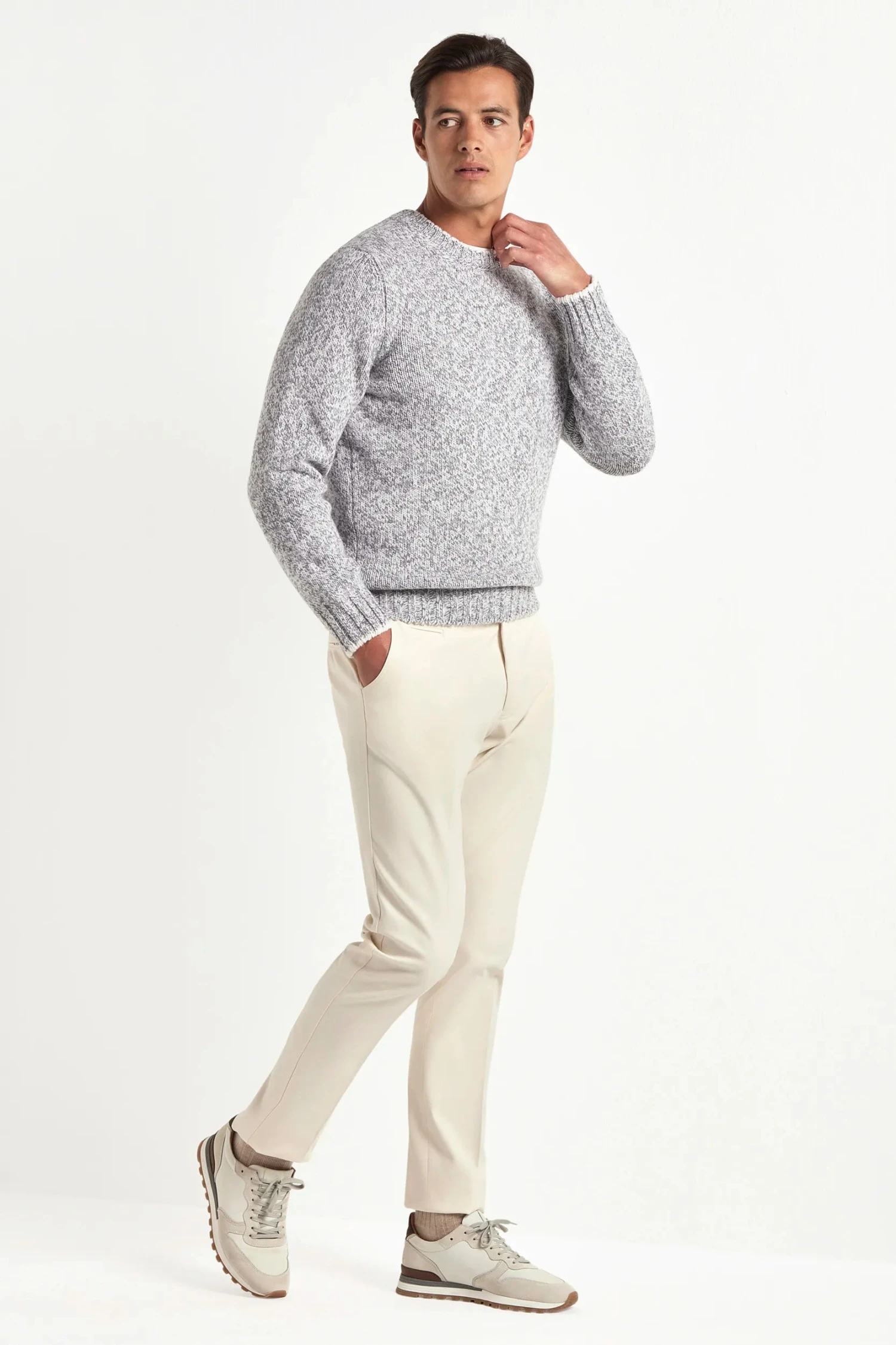 Light Grey Mouline Round Neck - Made In Italy 6 Light Grey Mouline Round Neck - Made In Italy - Image 4