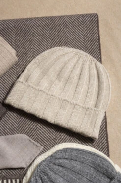 Beige Cashmere Rib Knit Beanie - Made In Italy -Pini Parma Clothing Store Pini Parma 2675