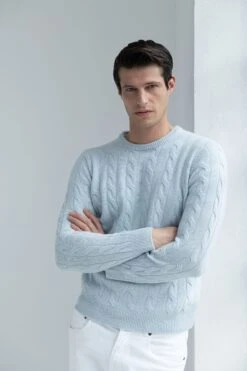 Light Blue Cable Knit Sweater β Made In Italy