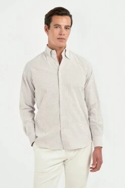 Plum Striped Brushed Cotton Button Down Shirt - Made In Italy