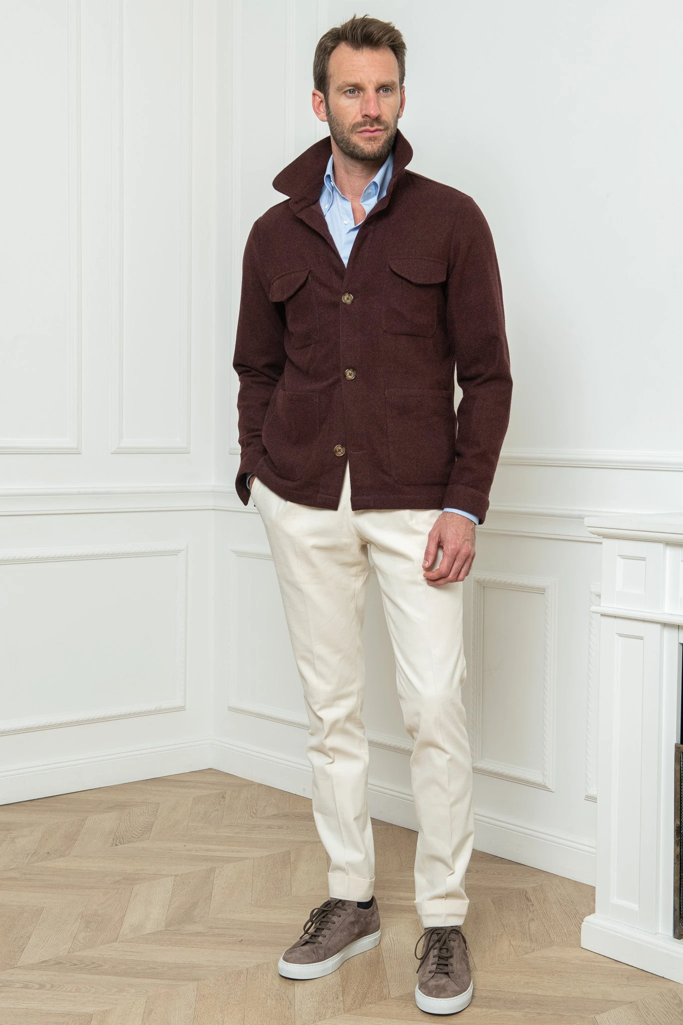 Bordeaux Safari Jacket Flannel Super 180'S – Made In Italy 5 Bordeaux Safari Jacket Flannel Super 180'S – Made In Italy - Image 3