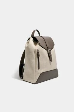 Sand Canvas & Leather Backpack - Made In Italy -Pini Parma Clothing Store Sand canvas leather backpack 2