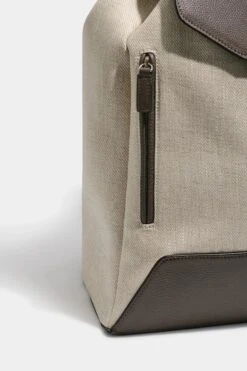 Sand Canvas & Leather Backpack - Made In Italy -Pini Parma Clothing Store Sand canvas leather backpack 4