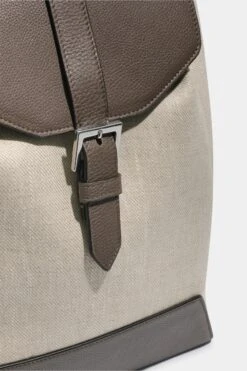 Sand Canvas & Leather Backpack - Made In Italy -Pini Parma Clothing Store Sand canvas leather backpack 5