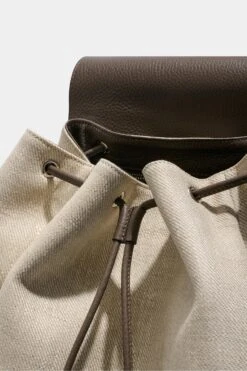 Sand Canvas & Leather Backpack - Made In Italy -Pini Parma Clothing Store Sand canvas leather backpack 8