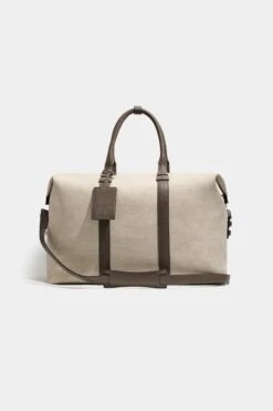 Sand Canvas & Leather Weekender Bag - Made In Italy