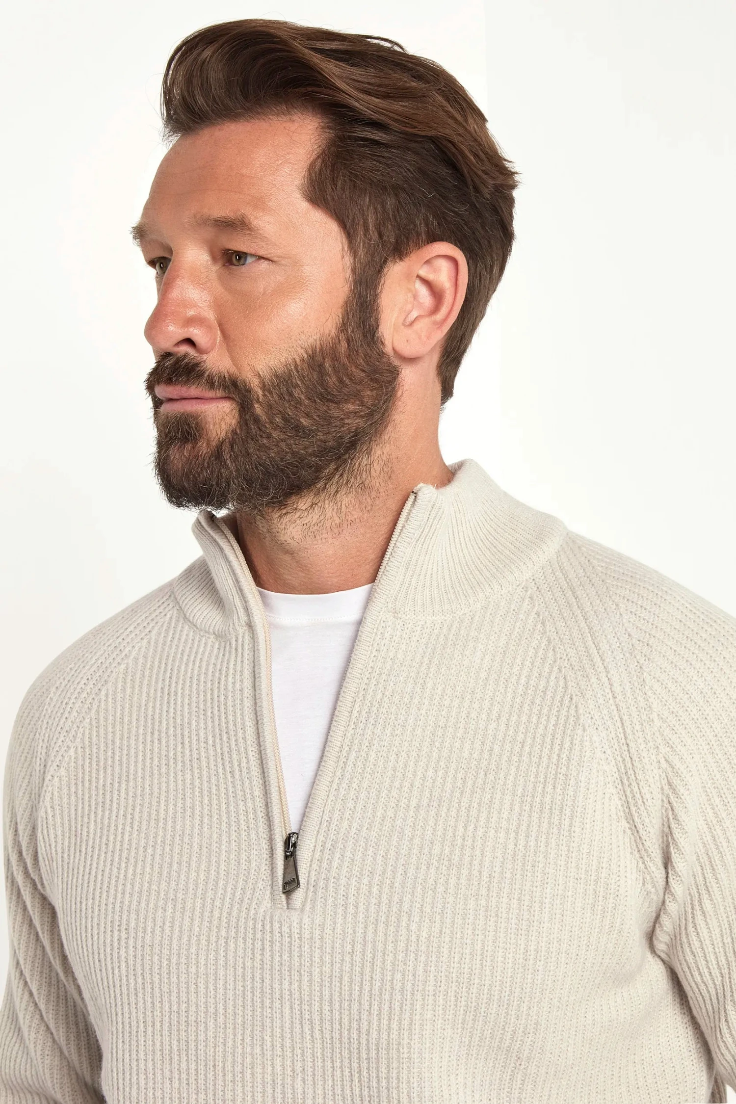Sand Cashmere Blend Ribbed Half Zip - Made In Italy 5 Sand Cashmere Blend Ribbed Half Zip - Made In Italy - Image 3