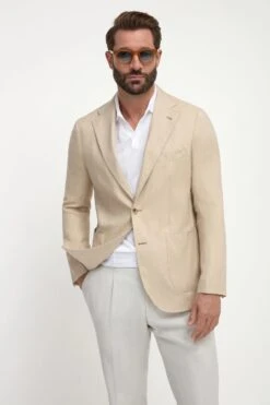 Sand Herringbone Jacket - Made In Italy