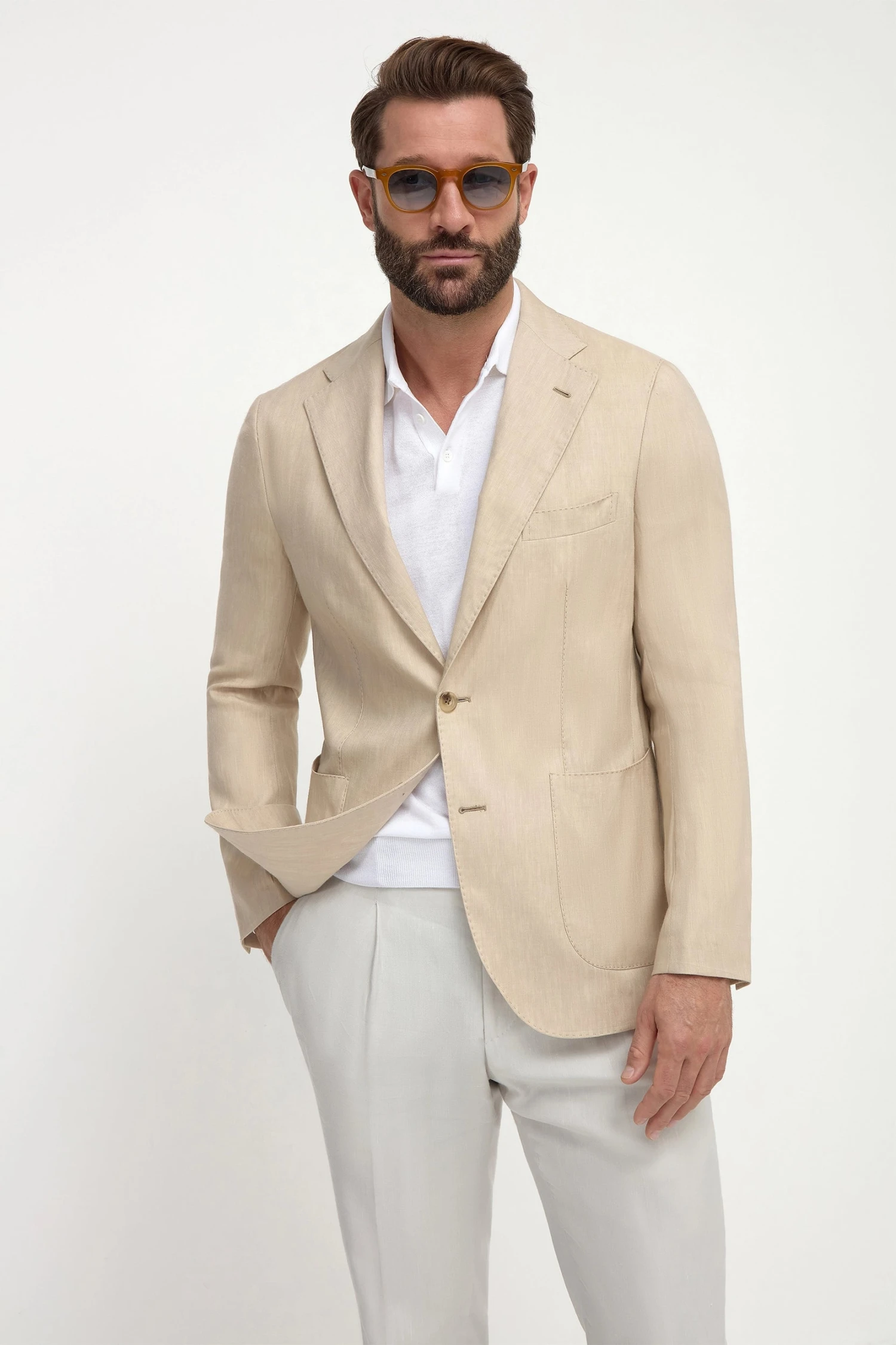 Sand Herringbone Jacket - Made In Italy 3 Sand Herringbone Jacket - Made In Italy