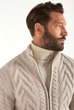 Sand Jacquard Full Zip Cardigan - Made In Italy 8 Sand Jacquard Full Zip Cardigan - Made In Italy -Pini Parma Clothing Store Sand jacquard full zip cardigan 4