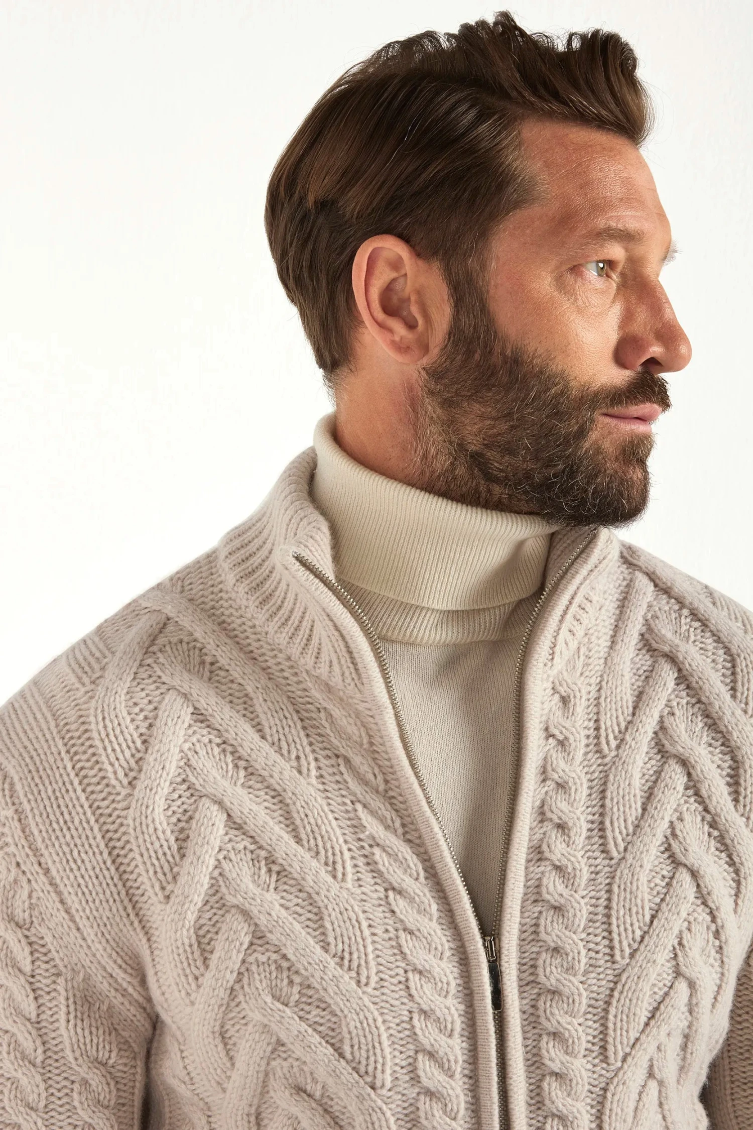 Sand Jacquard Full Zip Cardigan - Made In Italy 5 Sand Jacquard Full Zip Cardigan - Made In Italy - Image 3