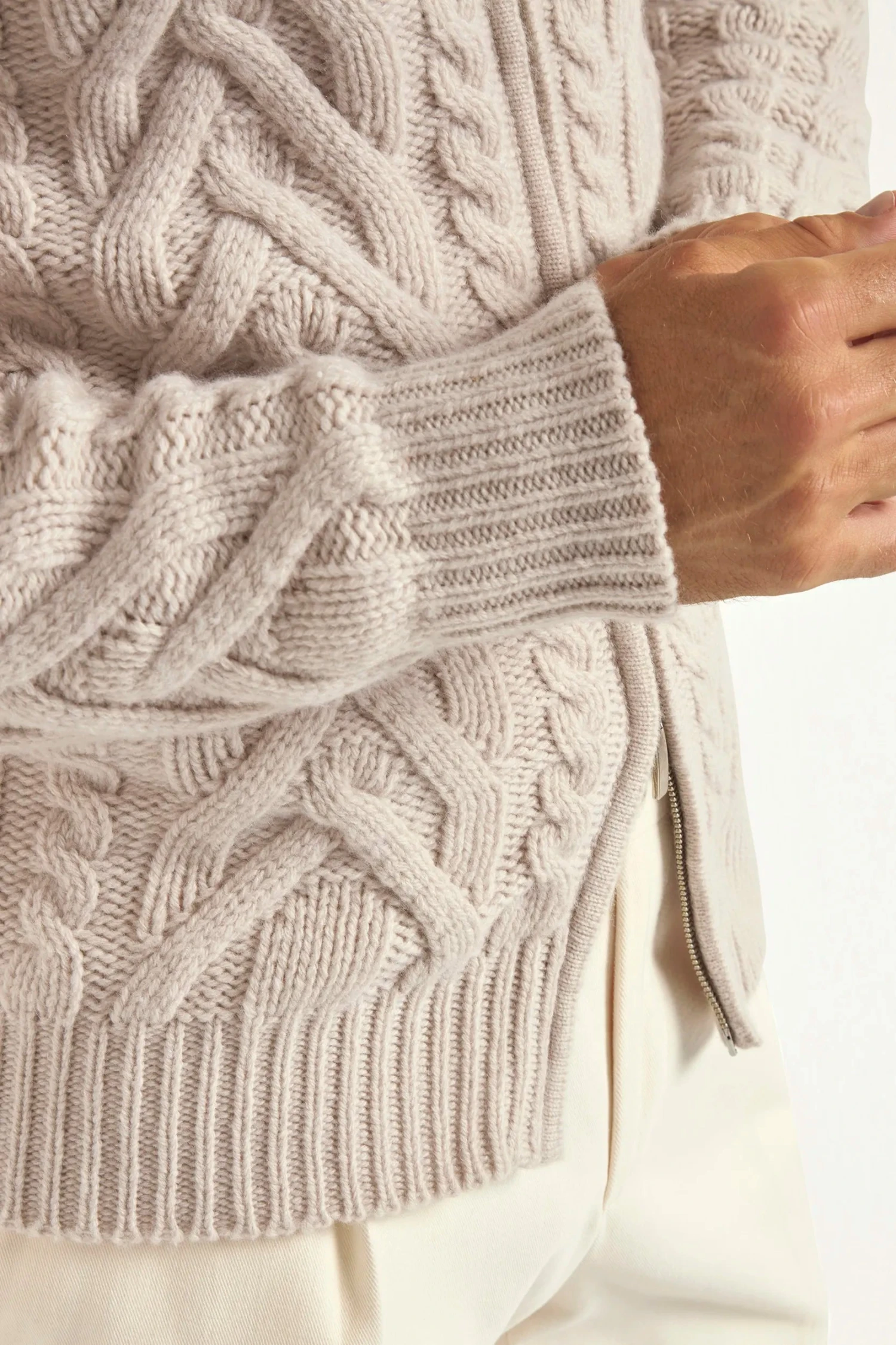 Sand Jacquard Full Zip Cardigan - Made In Italy 6 Sand Jacquard Full Zip Cardigan - Made In Italy - Image 4