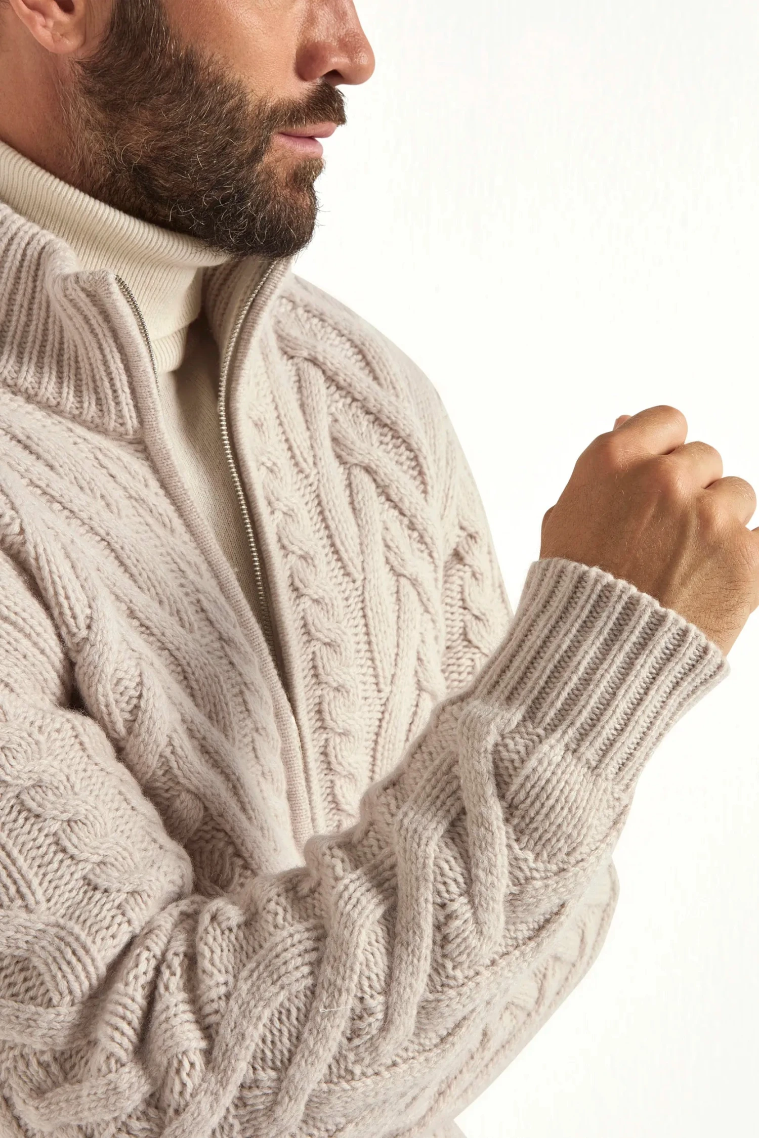 Sand Jacquard Full Zip Cardigan - Made In Italy 4 Sand Jacquard Full Zip Cardigan - Made In Italy - Image 2