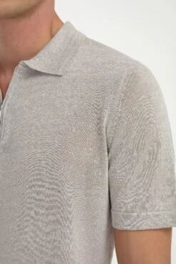 Sand Linen And Cotton Zipped Polo - Made In Italy -Pini Parma Clothing Store Sand linen and cotton zipped polo 4