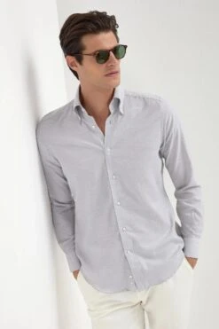 Stone Chambray Button Down Shirt - Made In Italy