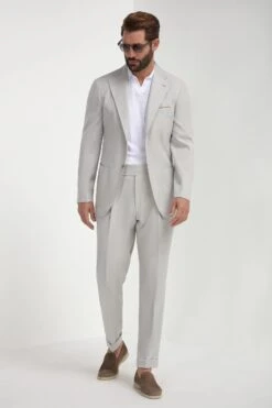 Stone Herringbone Suit - Made In Italy
