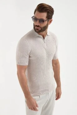 Stone Thin Rib Zipped Polo - Made In Italy