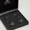 Black Cufflinks And Dress Studs Set With Swarovski Detail - Made In Italy -Pini Parma Clothing Store Swarovski cufflinks studs set 1
