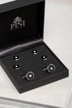 Black Cufflinks And Dress Studs Set With Swarovski Detail - Made In Italy