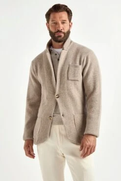 Taupe Knitted Jacket - Wool And Cashmere - Made In Italy