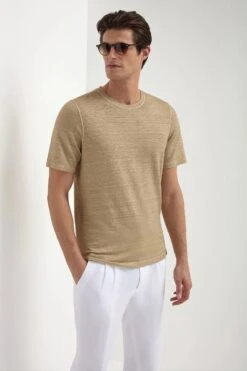 Taupe Linen T-shirt - Made In Italy 9 Taupe Linen T-shirt - Made In Italy -Pini Parma Clothing Store Taupe linen t shirt 2