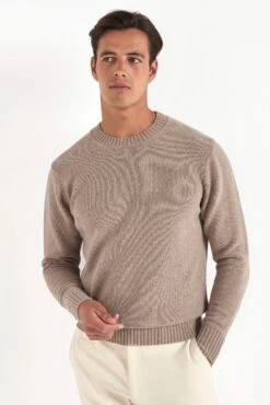 Taupe Merino Crewneck - Made In Italy