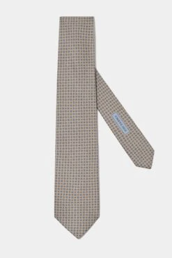 Taupe Micro Fancy Silk Tie - Made In Italy