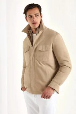 Taupe Suede Shirt Jacket - Made In Italy