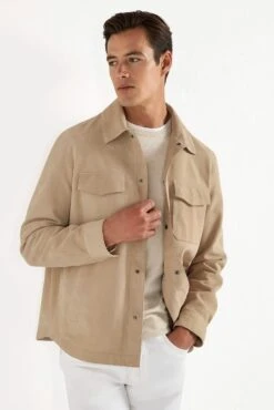 Taupe Suede Shirt Jacket - Made In Italy -Pini Parma Clothing Store Taupe suede shirt jacket 4