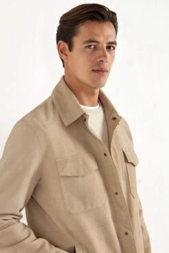 Taupe Suede Shirt Jacket - Made In Italy -Pini Parma Clothing Store Taupe suede shirt jacket 7