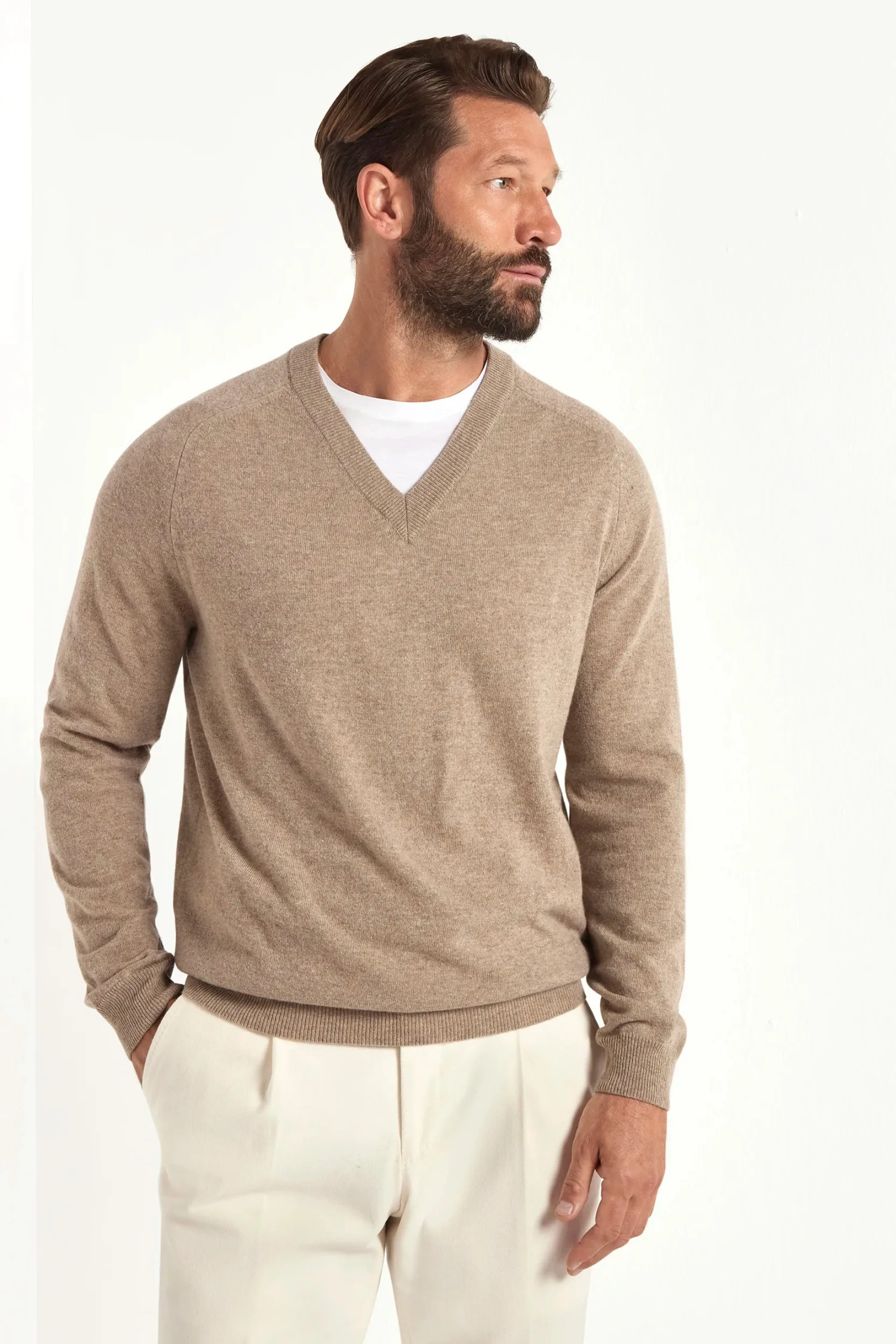 Taupe V-neck Sweater - Made In Italy 3 Taupe V-neck Sweater - Made In Italy