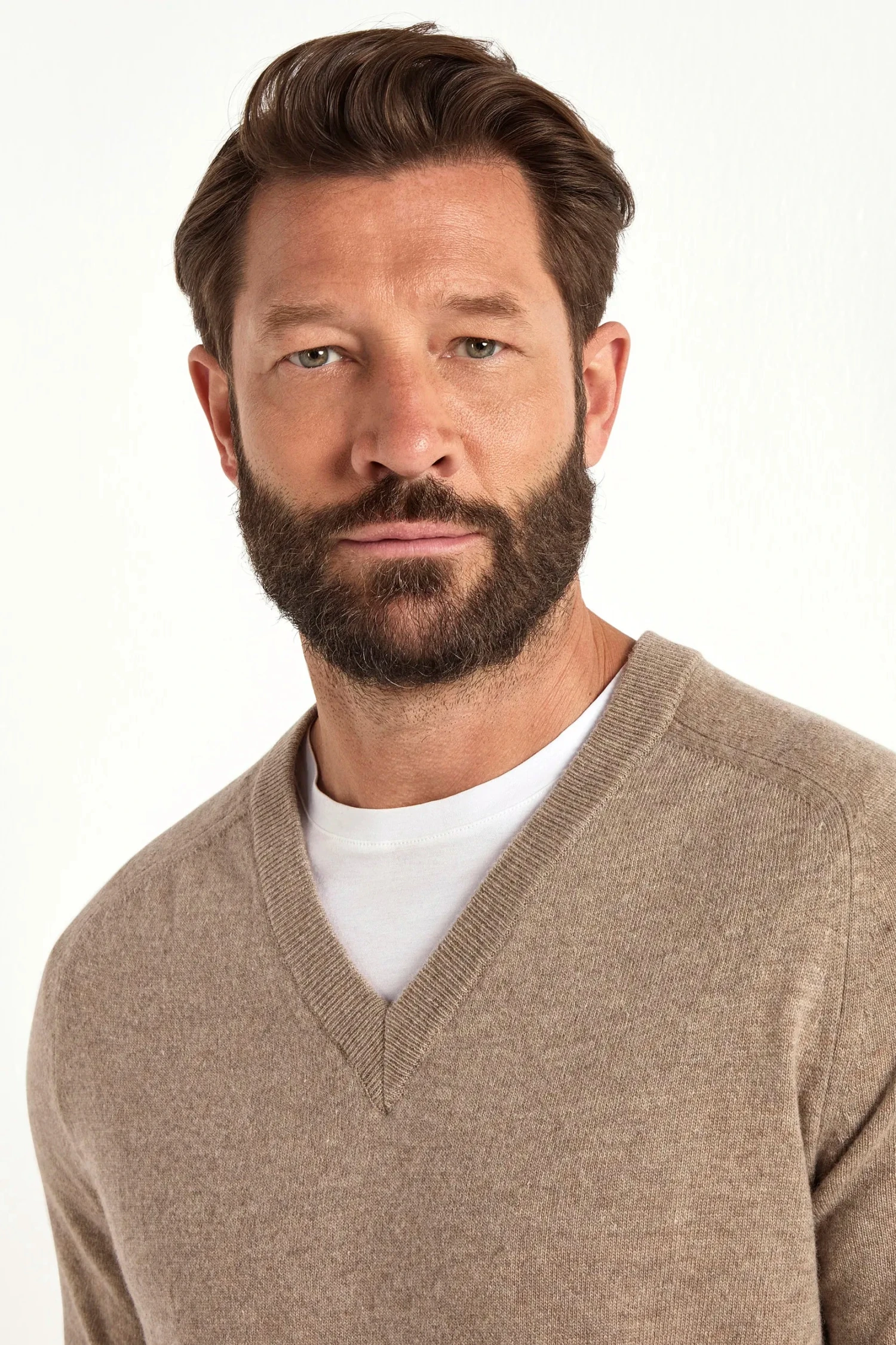 Taupe V-neck Sweater - Made In Italy 4 Taupe V-neck Sweater - Made In Italy - Image 2