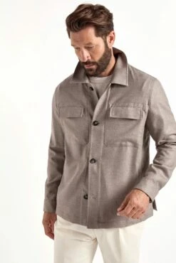 Taupe Wool And Cashmere Shirt Jacket - Made In Italy -Pini Parma Clothing Store Taupe wool and cashmere shirt jacket 4