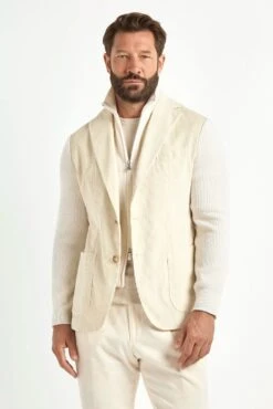 White Corduroy And Knit Jacket - Made In Italy