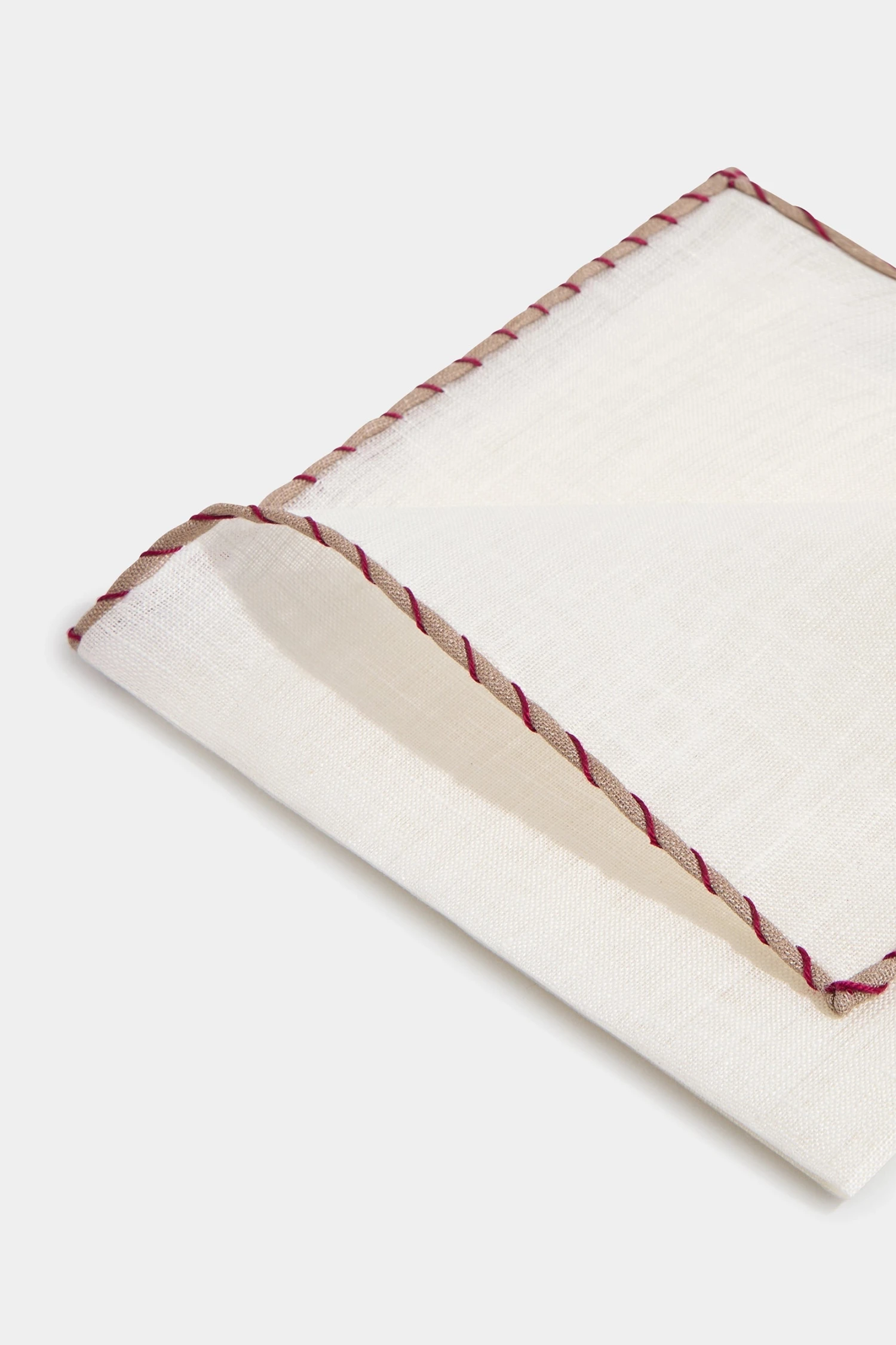 White Linen Pocket Square With Beige And Red Edges - Made In Italy 4 White Linen Pocket Square With Beige And Red Edges - Made In Italy - Image 2