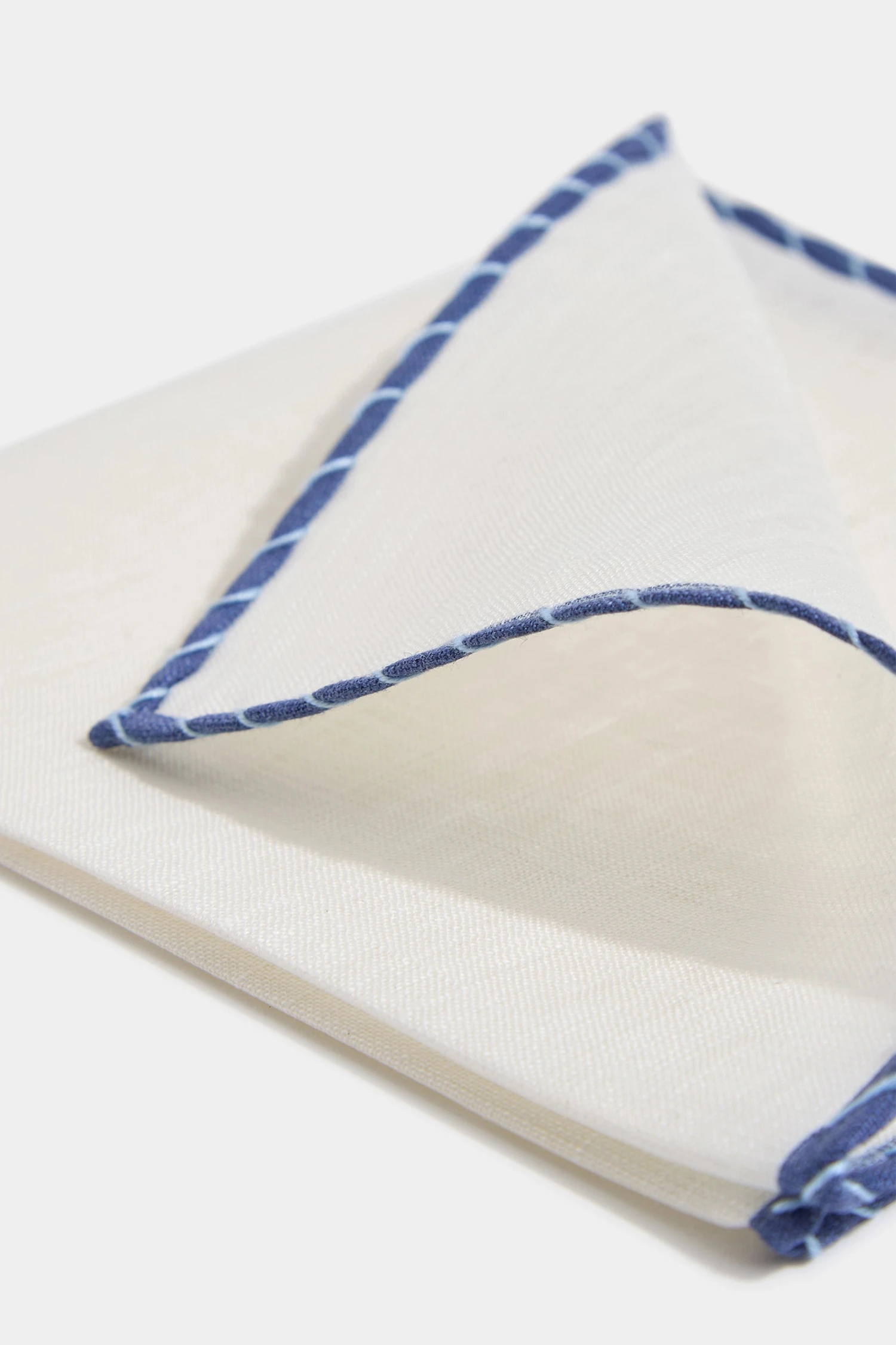 White Linen Pocket Square With Blue And Light Blue Edges - Made In Italy 5 White Linen Pocket Square With Blue And Light Blue Edges - Made In Italy - Image 3