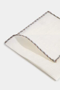 White Linen Pocket Square With Grey And Cognac Edges - Made In Italy -Pini Parma Clothing Store White linen pocket square with grey and cognac edges 2