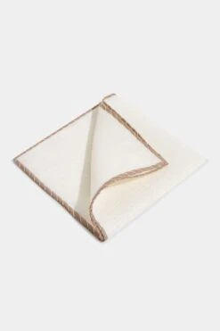 White Linen Pocket Square With Taupe And Beige Edges - Made In Italy