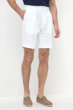 White Linen Relaxed Shorts - Made In Italy