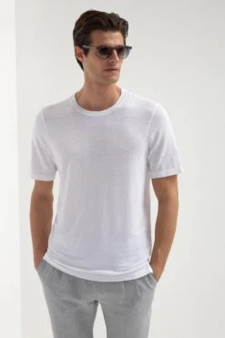 White Linen T-shirt - Made In Italy