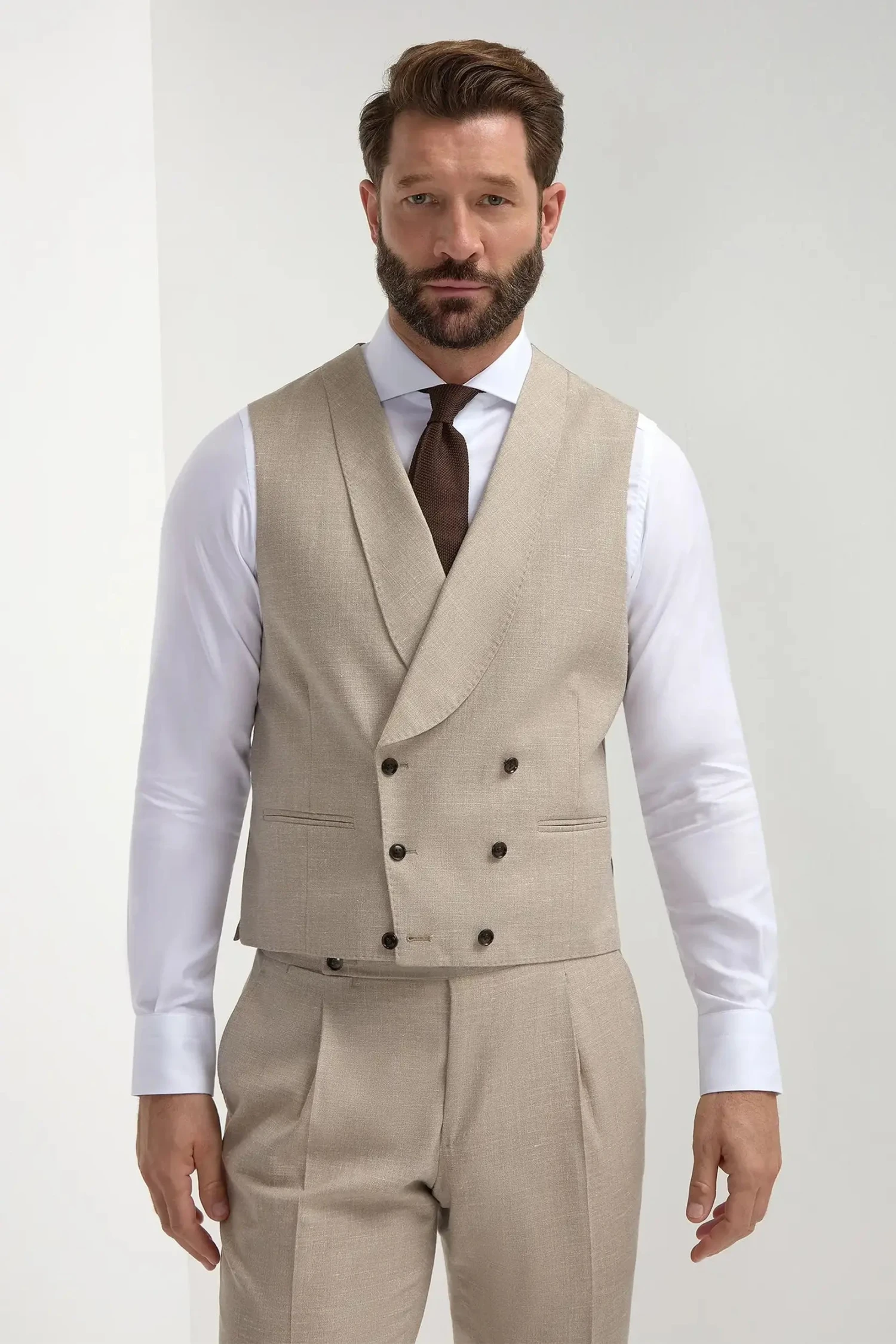 Beige Double Breasted Waistcoat - Made In Italy 3 Beige Double Breasted Waistcoat - Made In Italy