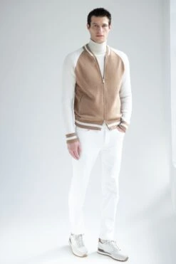 Beige Knitted College Bomber - Made In Italy 9 Beige Knitted College Bomber - Made In Italy -Pini Parma Clothing Store beige knitted college bomber