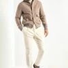 Beige Super 180's Wool Flannel Bomber Jacket – Made In Italy -Pini Parma Clothing Store beige s180 flannel bomber