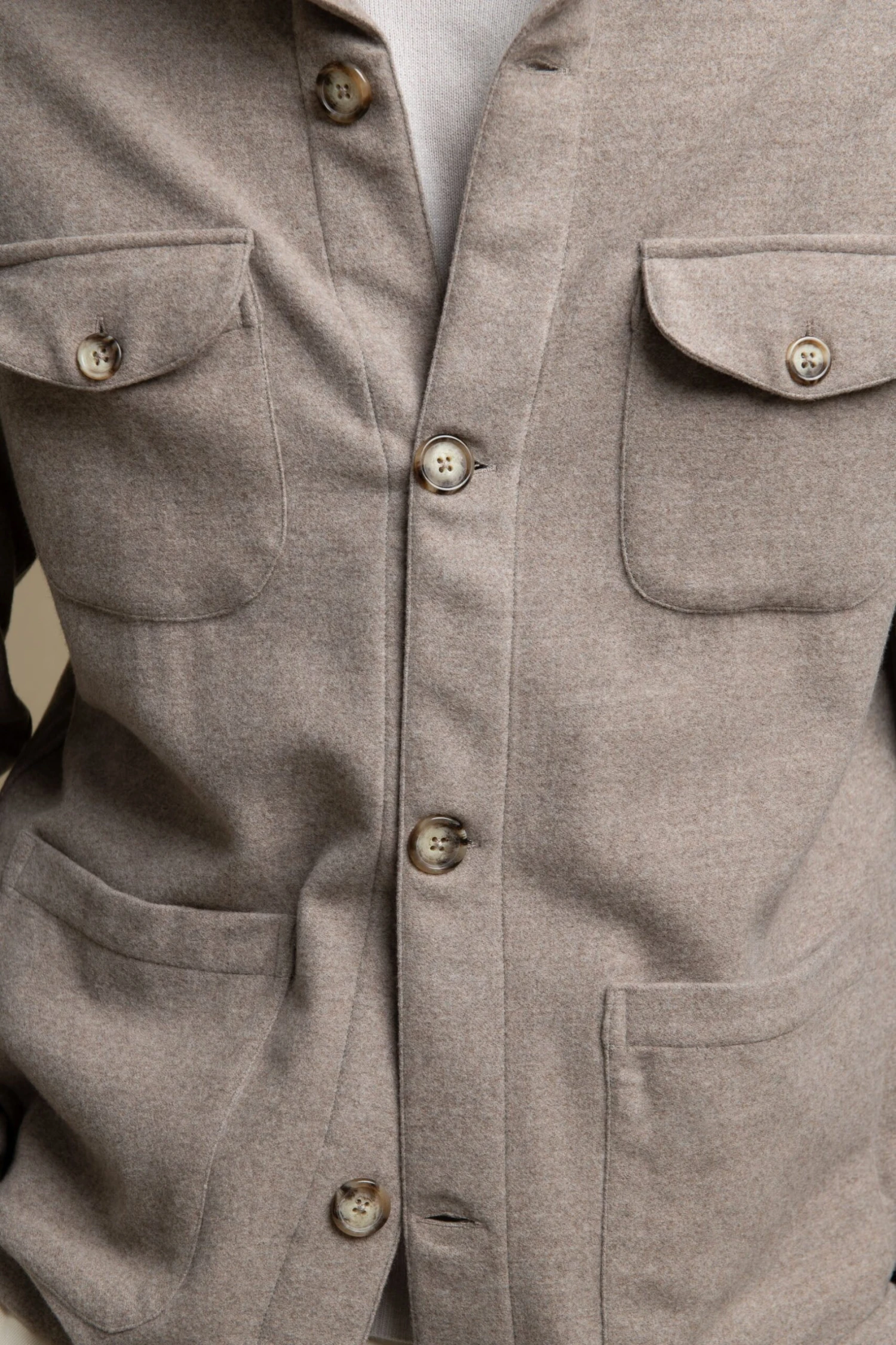 Beige Safari Jacket Flannel Super 180s – Made In Italy 6 Beige Safari Jacket Flannel Super 180s – Made In Italy - Image 4