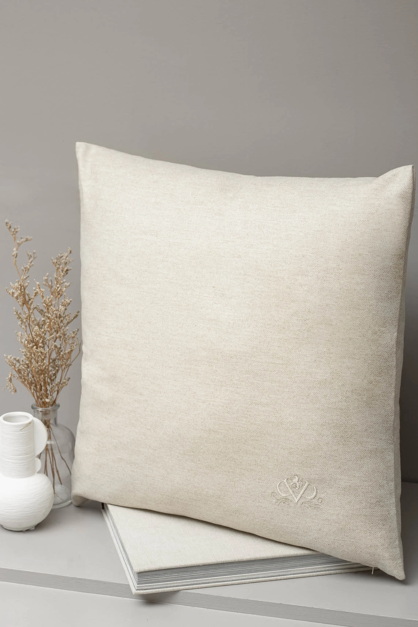 Beige Herringbone Wool Cushion - Made In Italy 3 Beige Herringbone Wool Cushion - Made In Italy